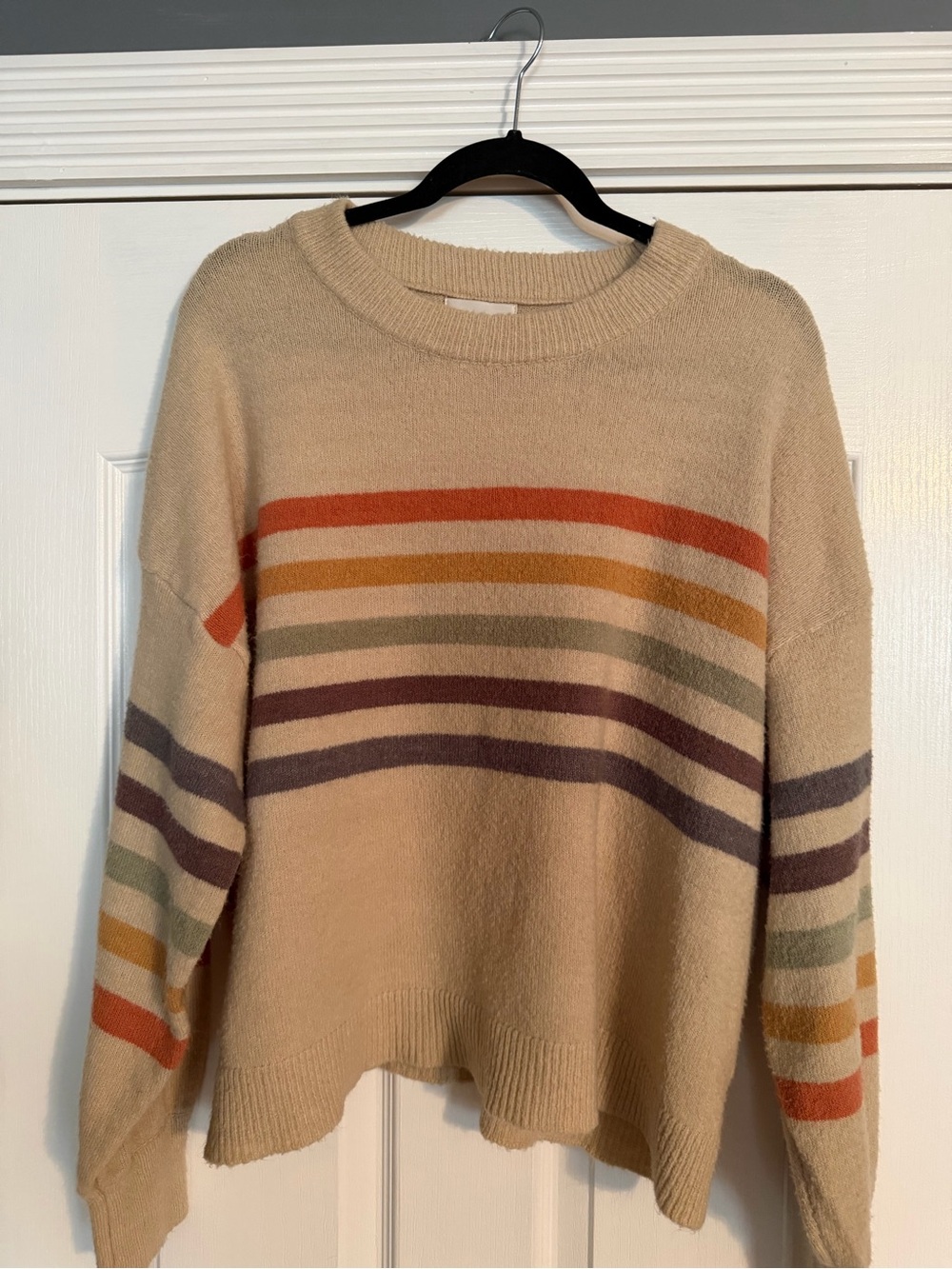 BE COOL Beige Crewneck Sweater with Multicolor Stripes